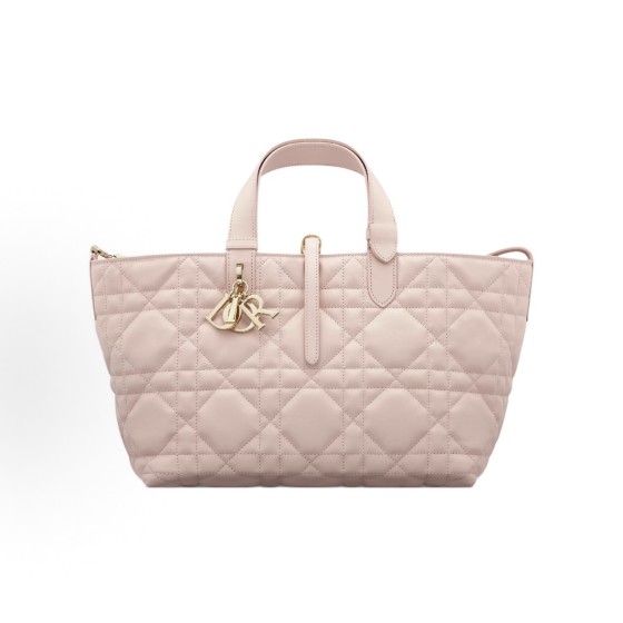 DIOR Toujours quilted letter pendant lace-up Aboriginal bag, single-shoulder handbag, small size for women, cherry blossom pink